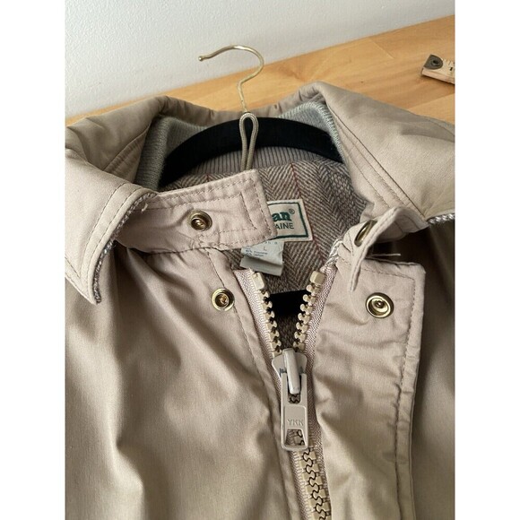 L.L.Bean Coat Mens Large Tan Nylon Parka Wool Lined Snap Front Herringbone Liner - Picture 11 of 16